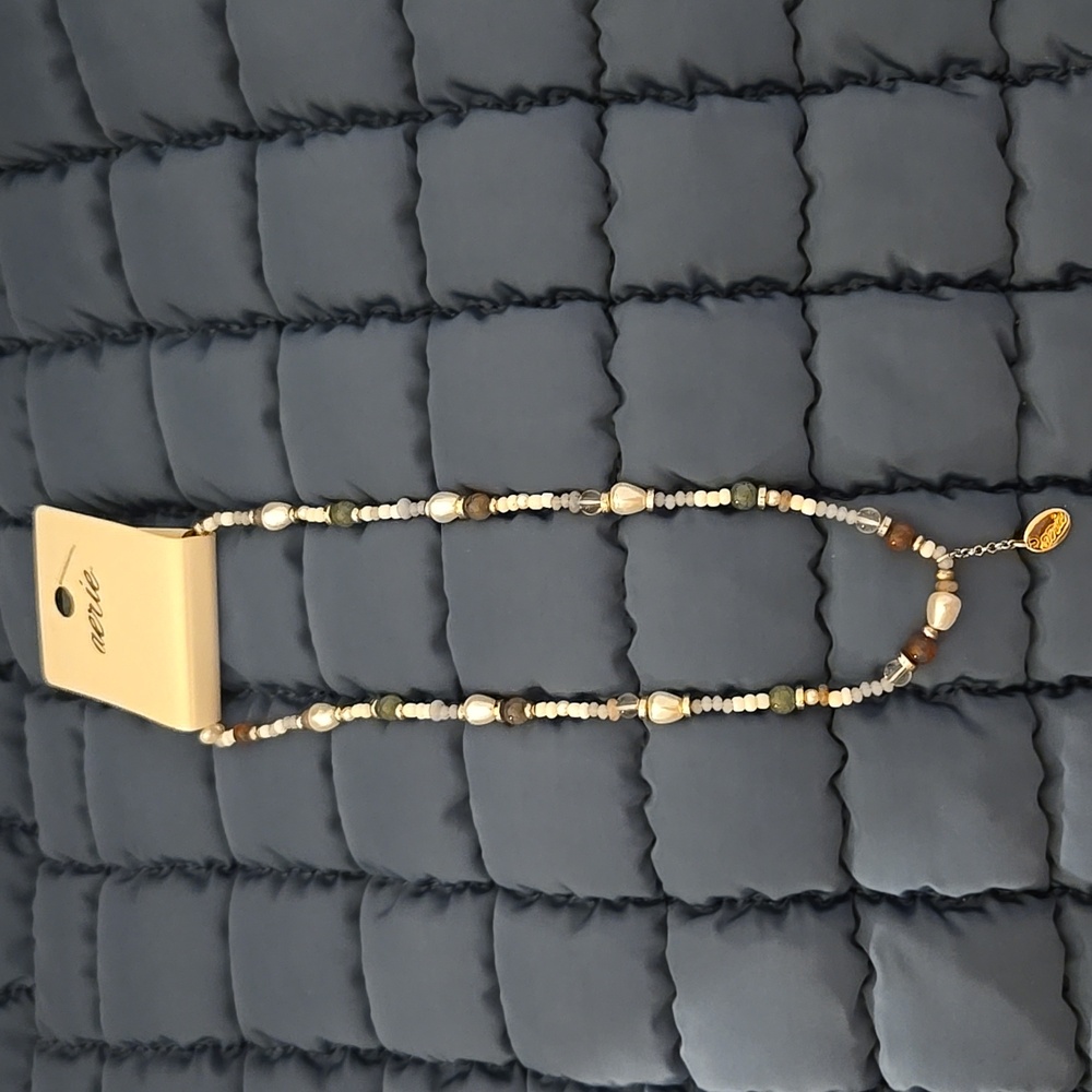 NWT Aerie Elegant Beaded Necklace with Gold and Cream Accents